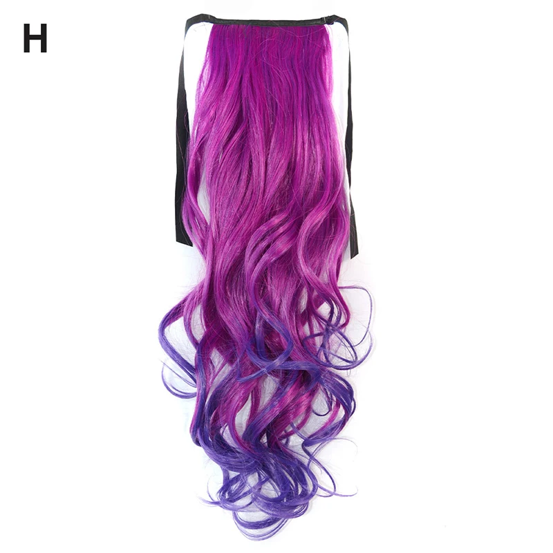 Модные длинные вьющиеся волосы на заколках длиной 17 дюймов, конский хвост, ленточные волосы для наращивания, ломбер, Радужный конский хвост, синтетические накладные волосы - Цвет: Фиолетовый