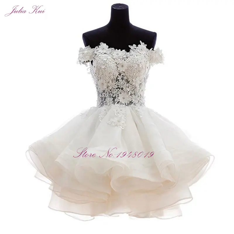 

Julia Kui Graceful Fabulous Strapless Ball Gown Prom Dress With Beaded Appliqued Knee Length Satin Party Dress Back Zipper Type
