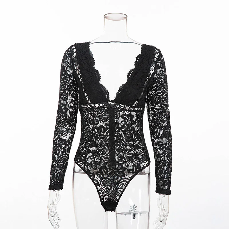 Simenual Deep v neck lace bodysuit women autumn 2018 transparent sexy hot bodysuits long sleeve sheer white body jumpsuit female Simenual Deep v neck lace bodysuit women autumn 2018 transparent sexy hot bodysuits long sleeve sheer white body jumpsuit female