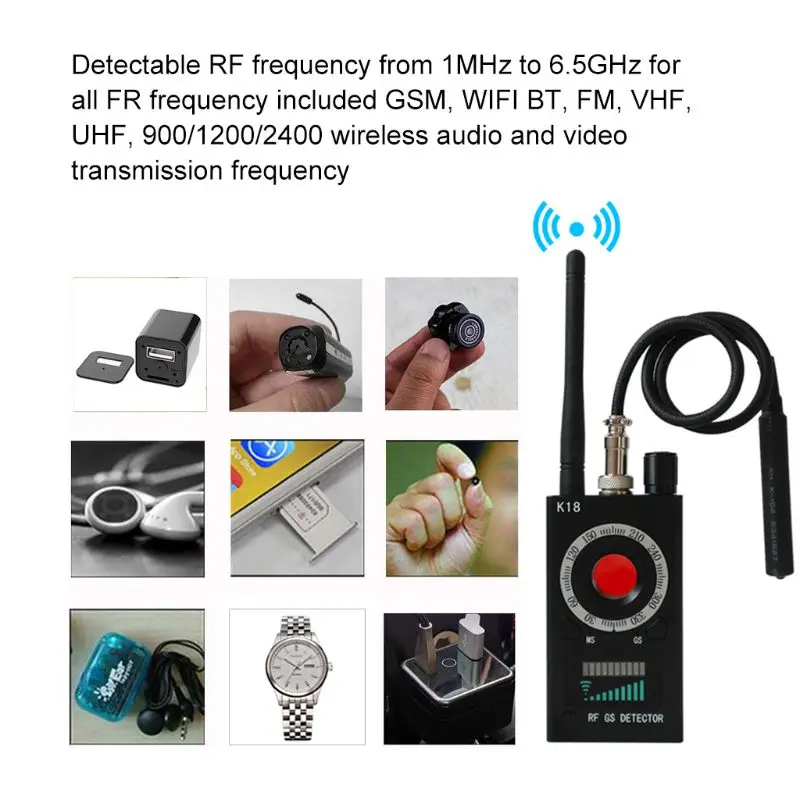 1MHz-6.5GHz K18 Anti Spy RF Detector Camera Wireless Bug Detect GSM Listening Device Finder Radar Radio Scanner