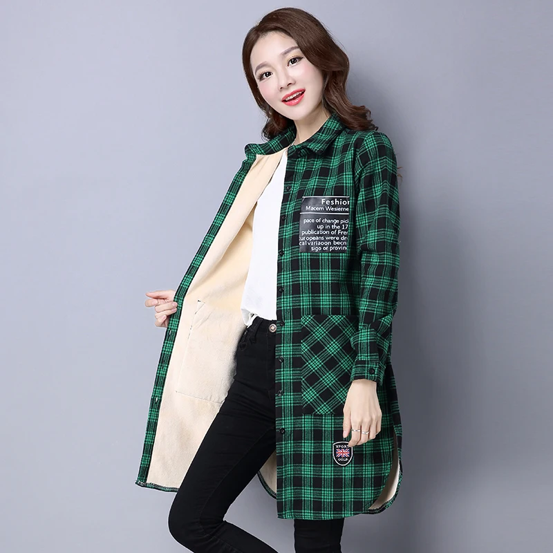 En Ligne Femmes Automne Hiver Chaud Blouses Tops Blusa Camisa Femininas Coton à manches longues Épais Velours Chemise À Carreaux en Flanelle Shirts M XXXL