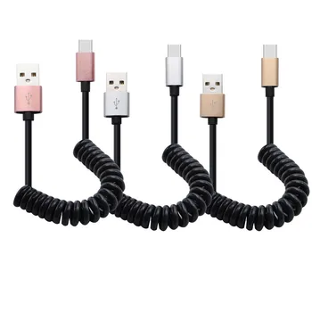

12V To 5V Type-c Charger Spring Spiral Coiled Cable Data Sync For Mobile Phone Conectores Micro Usb