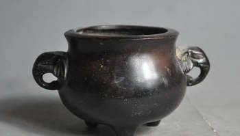 

5"marked chinese fengshui pure bronze elephant head statue incense burner Censer
