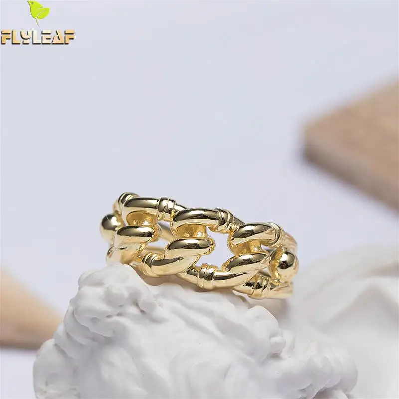 

Flyleaf Smooth 18k Gold Chain Open Rings For Women High Quality 925 Sterling Silver Fashion Luxury Jewelry Femme
