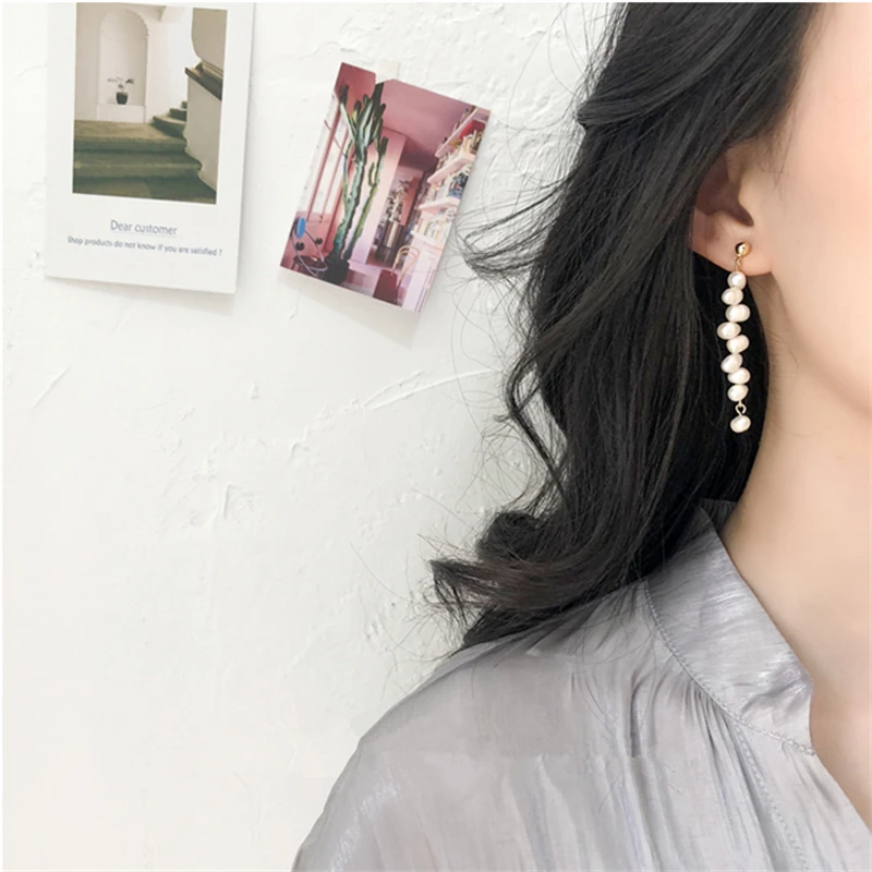 HUANZHI новые корейские S925 Серебряные иглы натуральный пресноводный жемчуг кисточкой металлические соединительные барочные серьги для женщин девушек