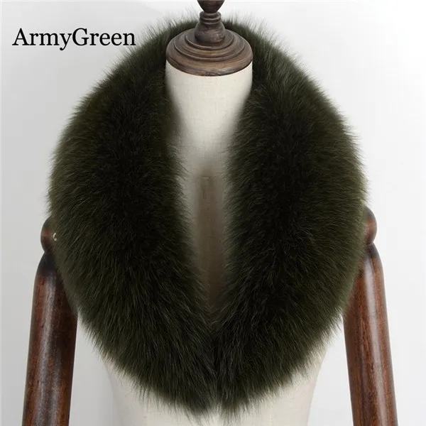 Длинный натуральный Лисий меховой воротник шарф на заказ женские весенние зимние теплые однотонные куртки пальто шали подкладка 80/90/100 см - Цвет: ArmyGreen