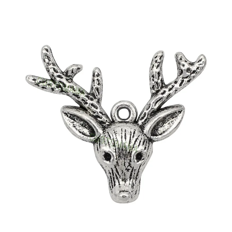 

20pcs-Reindeer Charms, Antique Silver Deer Head with Antlers Charm Pendants 37x31mm