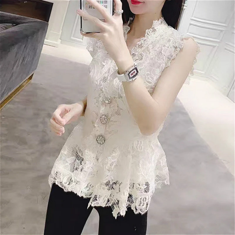 Blusa de encaje con estampado para camisa informal con Floral, y camisas| - AliExpress