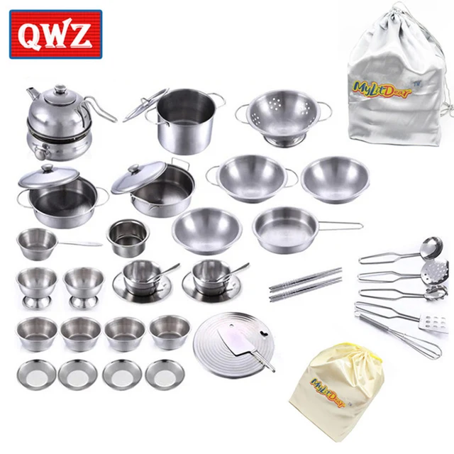 Qwz 32pcs Stainless Steel Kitchen Cooking Utensils Pots Pans Food Qwz 32pcs Stainless Steel Kitchen Cooking Utensils Pots Pans Food Gift Mini Cook Tools Simulation