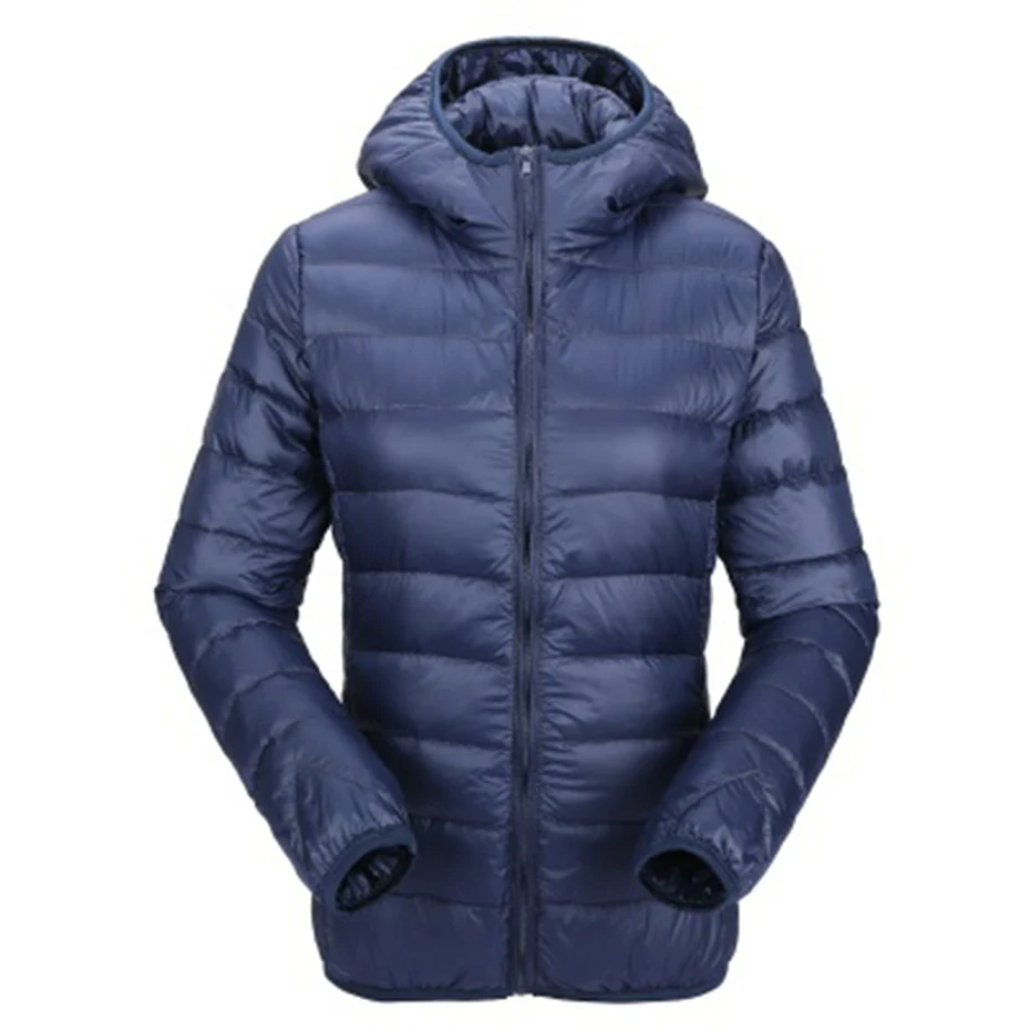 navy blue with hat ZOGAA женские весенние Куртка "Аляска" теплый ультра легкий утка подпушка куртка женская с подкладкой пальто тонкий одноцветное женские мужские парки - Цвет: navy blue with hat