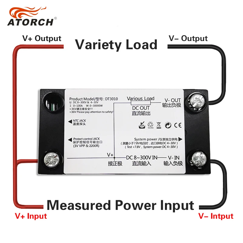 ATORCH DC 300 В 100А точный измеритель энергии Напряжение Ток Мощность Вольтметр Амперметр Greem подсветка перегрузки функция сигнализации в помещении
