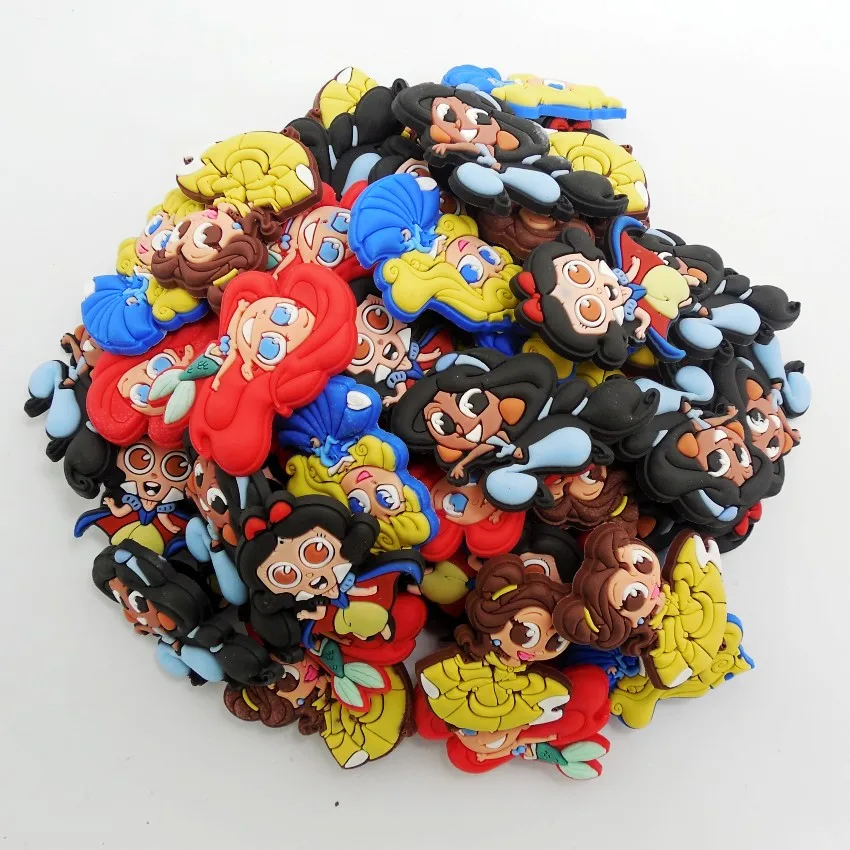 

Free Shipping 50pcs/Lot Lovely Princess PVC Shoe Charms/Buckles/Accessories/Decorations Fit Bracelets/Hole Clogs For Girls Gifts