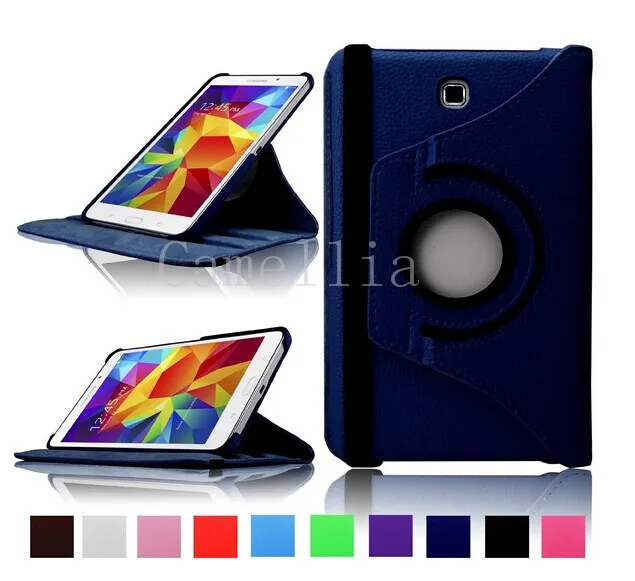 CucKooDo 200 шт./лот 360 Вращающийся градусов вращающийся стенд PU кожаный Смарт чехол для Samsung Galaxy Tab 4 7 дюймов SM-T230NU - Цвет: NavyBlue