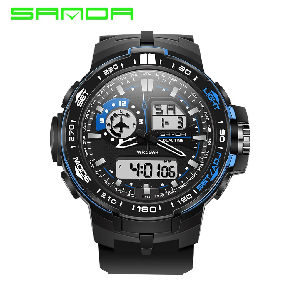 SANDA, мужские спортивные часы, военные часы, модные наручные часы для дайвинга, мужские спортивные цифровые часы, светодиодный, водонепроницаемые, Relogio Masculino - Цвет: Blue