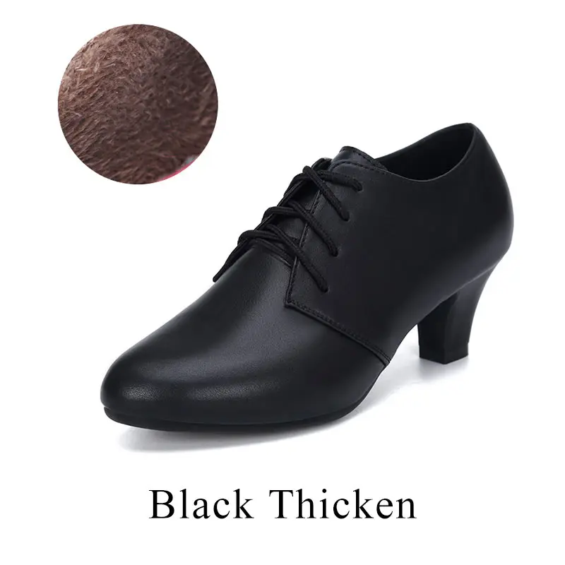 Зимняя женская танцевальная обувь; цвет красный, черный, серебристый; обувь для латинских танцев, танго, бальных танцев; Каблук 5,5 см; Современная обувь для танцев - Цвет: Black thicken