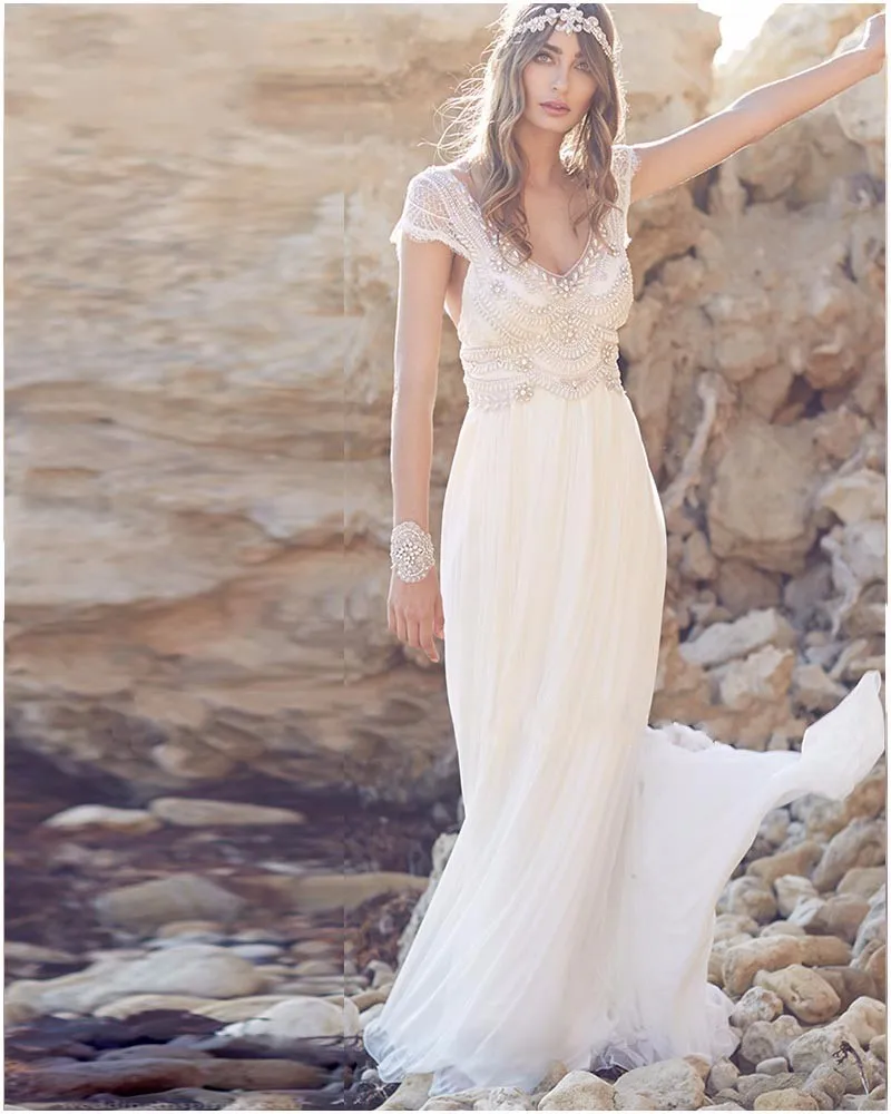 2016 Fantasy Abito Da Sposa Boho Bohemien Con Guanto Bordare di Cristallo  Profondo Scollo A V Beach Abiti Da Sposa|wedding dress bohemian|boho  wedding dressboho wedding - AliExpress
