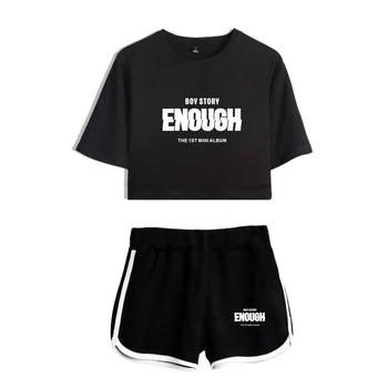 

BOY STORY Leisure Women's Sets Round Collar T-shir and Short Pants Soft Kpop Casual Clothes Shorts Ladies Set