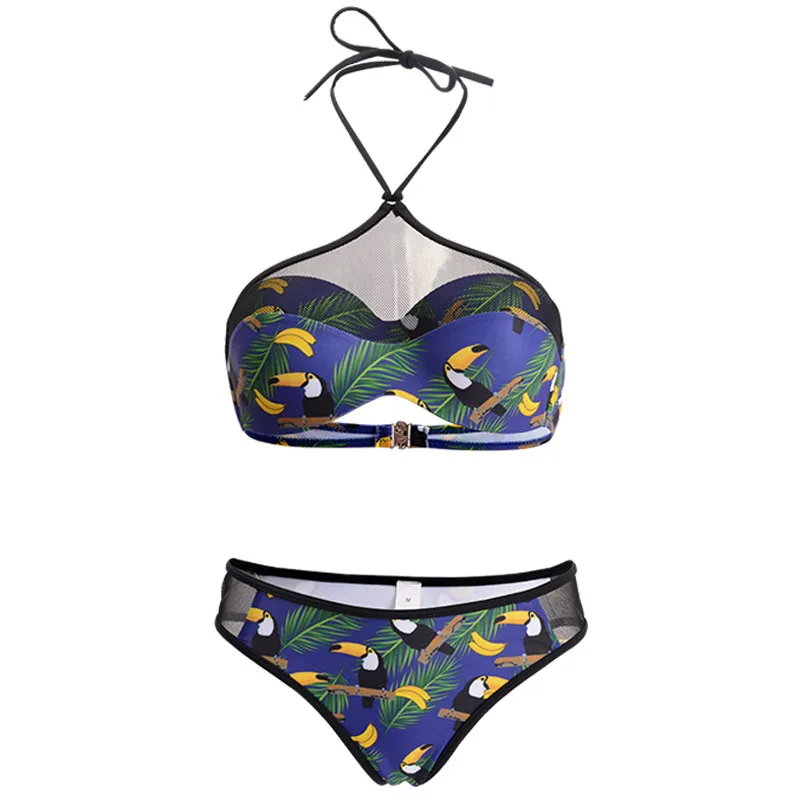 Sexy open back mesh stitching straps split bikini  set  women bikinis set push up  brilliant swimsui (6)