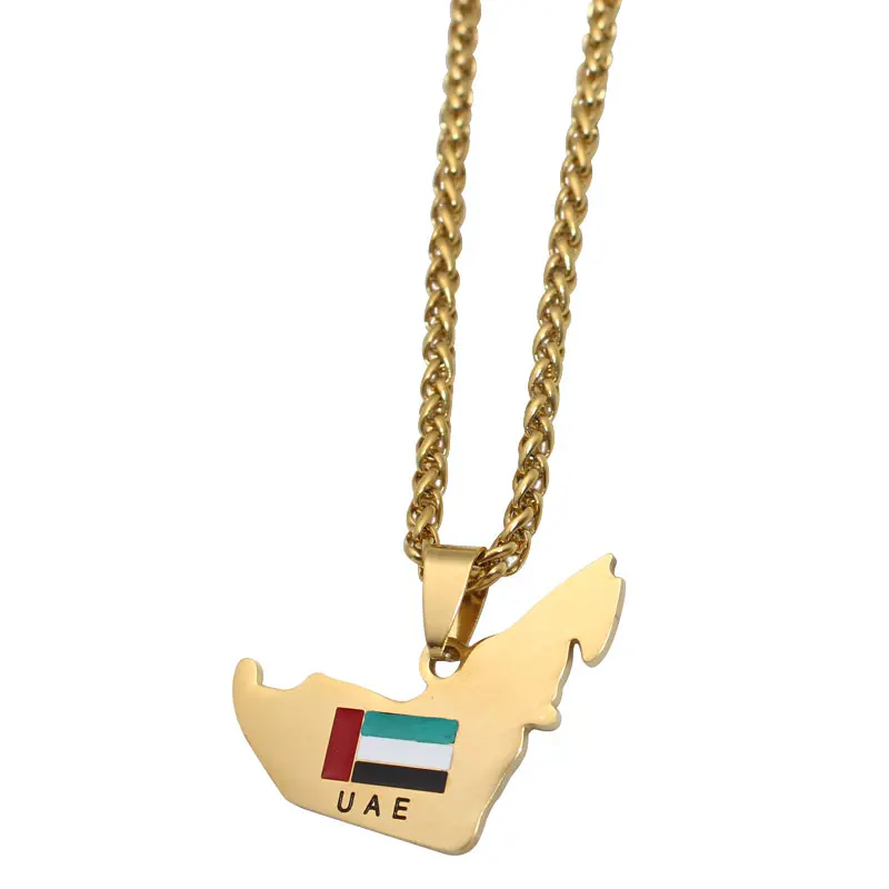 

zkd United Arab Emirates map UAE flag stainless steel pendant necklace , country map jewelry