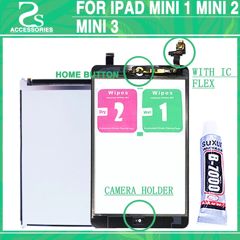 LCD Touch Panel For iPad Mini 1 / 2 / 3 Display Screen Digitizer Front Glass with IC Home Button Sticker Camera Holder Assembly LCD Touch Panel For iPad Mini 1 / 2 / 3 Display Screen Digitizer Front Glass with IC Home Button Sticker Camera Holder Assembly