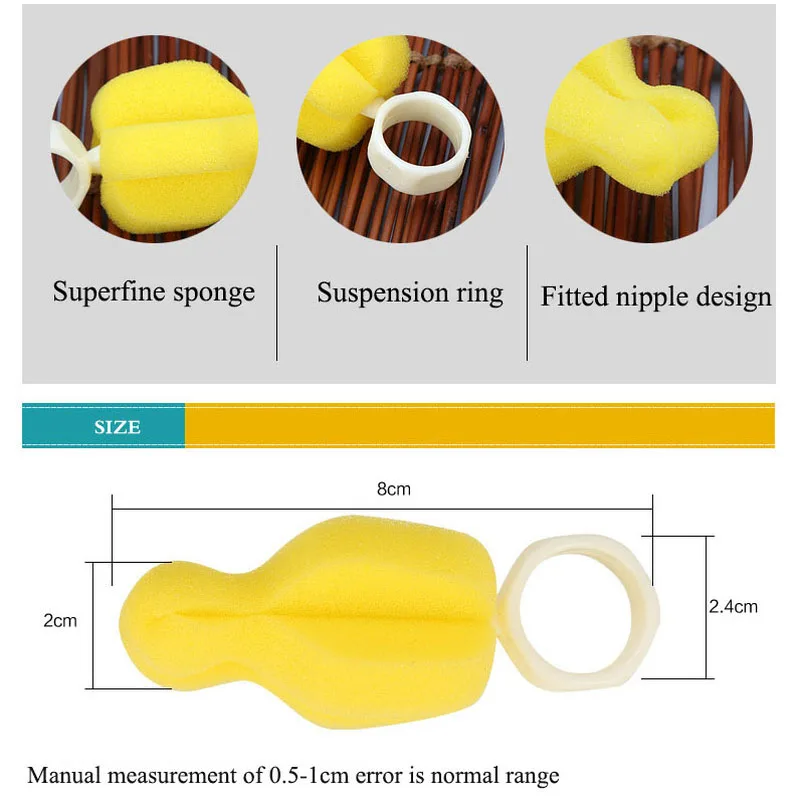 Вращающаяся на 360 градусов желтая губка щетка для сосков широкий калибр Очищение сосок Для Кормления бутылки щетки для младенцев очиститель соски