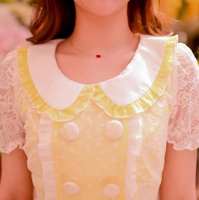 Платье принцессы милое платье в стиле «Лолита» конфеты дождь летний японский стиль, милый сладкий с волнистой кромкой для кружевное лоскутное шифоновое платье C15AB5691