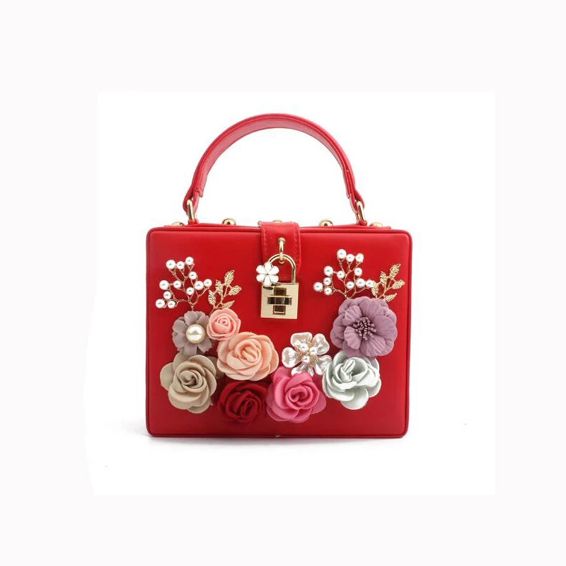

2017 Luxury Handbags Women box Bags NEW Designer PU Leather Bag Women chain Messenger Bags Female pearl Flowers Shoulder Bags