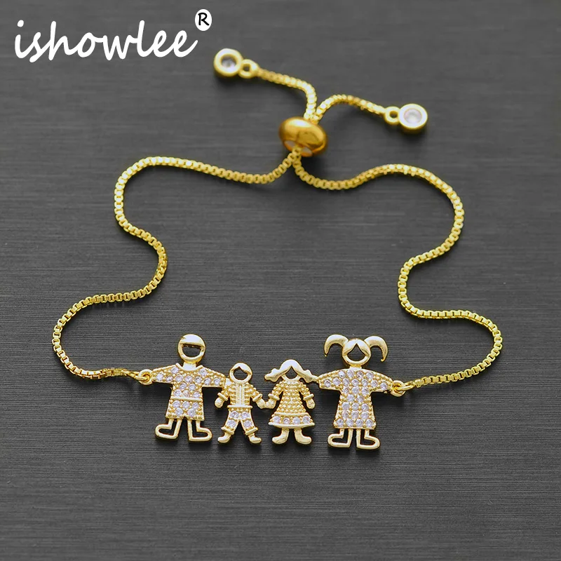 

ISHOWLEE Gold Family Bracelets for Lovers Parents Kids with Crystal Stones Chain Bracelets with Stones New 2019 Jewelry Bslb33