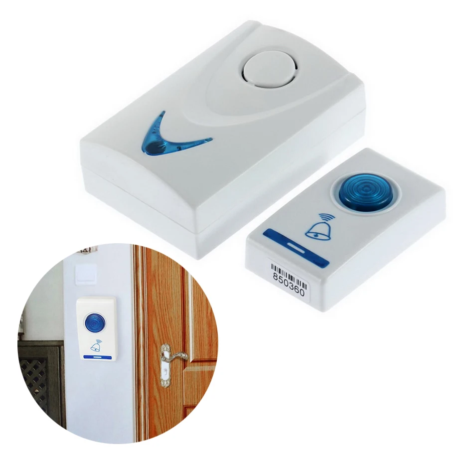 

LED Wireless Chime Door Bell Doorbell & Wireles Remote control 32 Tune Songs White Home Security Use Smart Doorbells Battery