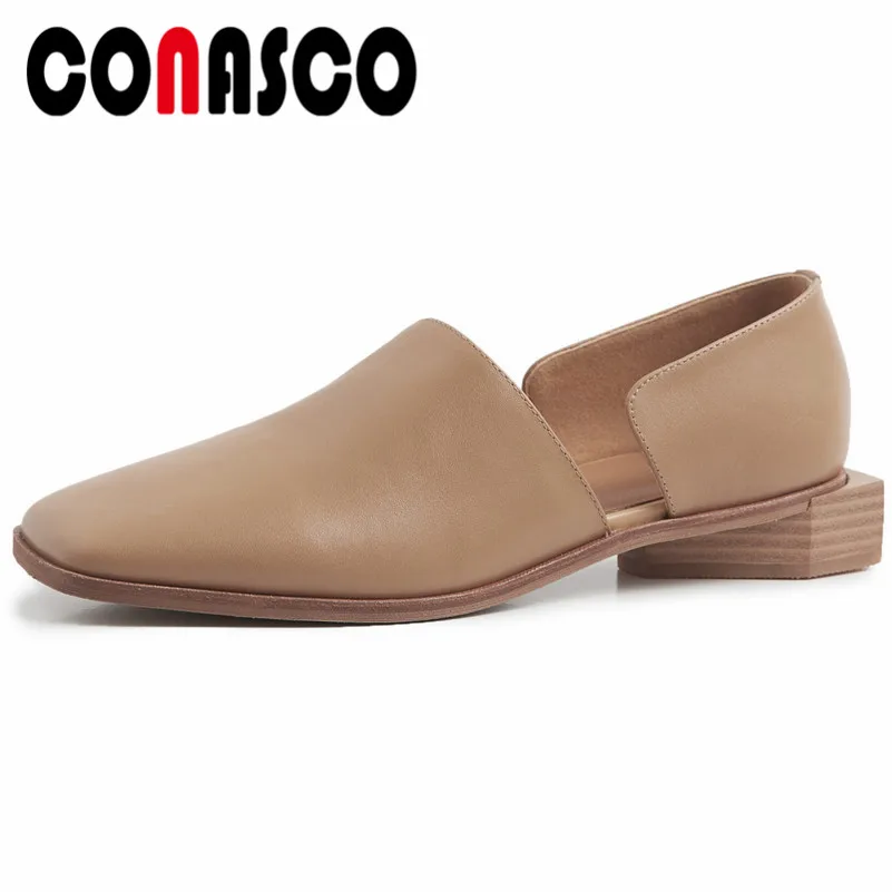 

CONASCO High Quality Cow Leather Elegant Pumps Women New Brand Design Strange Low Heels Spring Summer Shallowed Shoes Woman
