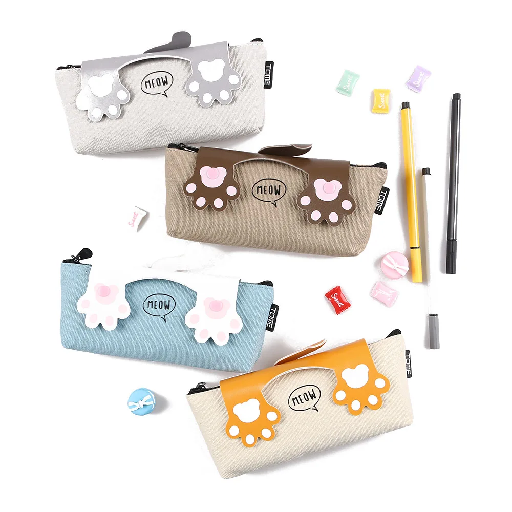 

1PC Fashion Cute Cartoon Cats Paw Pencil Case Fabric Zipper Pencil Bag Stationery Storage Bag School Office Supply Student Gift