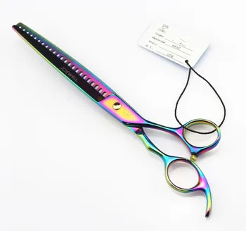 

8.0inchs raibows Pet scissors one sdie staight and one side with teeths