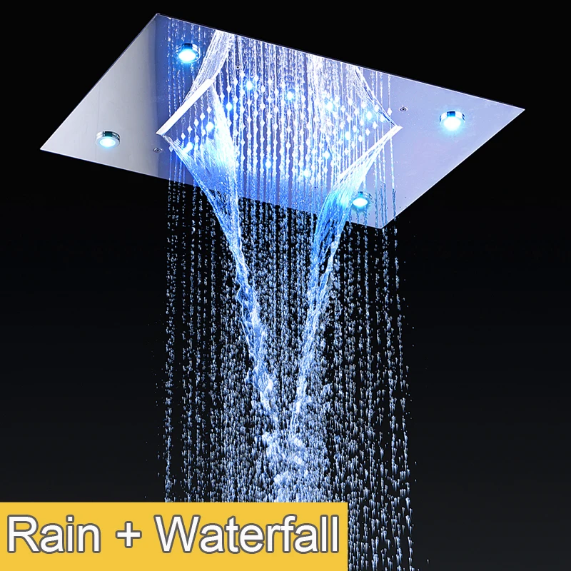 

Rainfall Showerhead Concealed Mounted LED Waterfall Bath Shower 304 Stainless Steel Polished / Bathroom Shower Pro