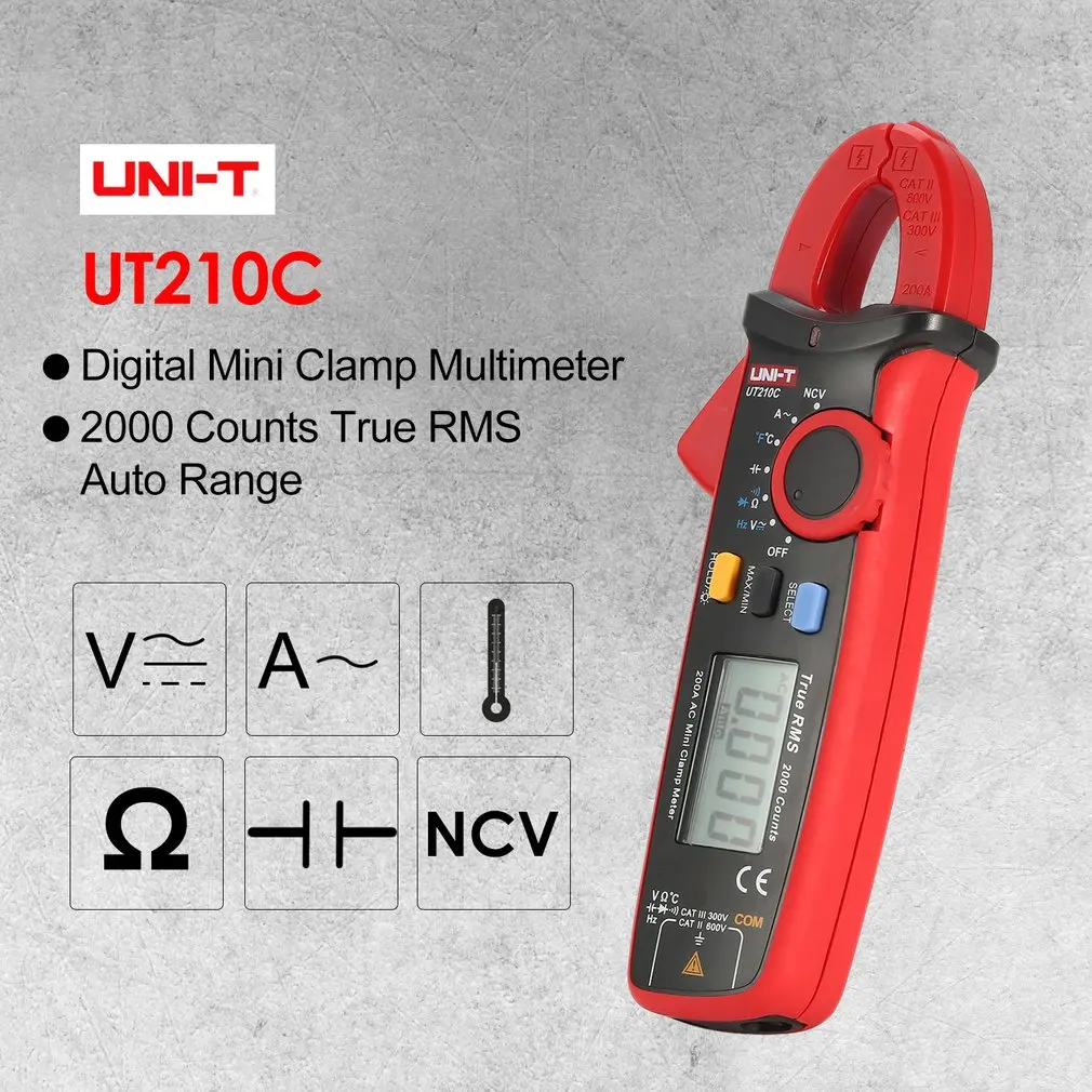 

UNI-T Mini True RMS Digital Handheld Clamp Multimeter Volmeter Auto Range DC/AC Voltage Temperature NCV UT210C 210D 210E