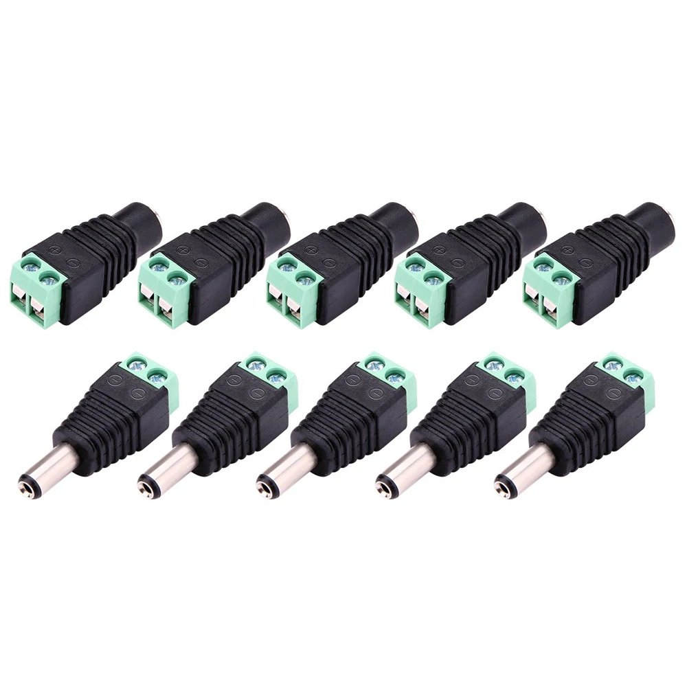 Female 12V 2.1mm DC Power Cable Connector Screw CCTV LED Terminal Plug Male