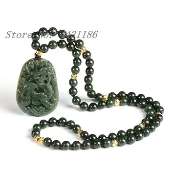 

Nephrite Hand Carved Natural Dark Green Jade Exorcise evil spirits China Ancient Lucky God beast Men Pendant