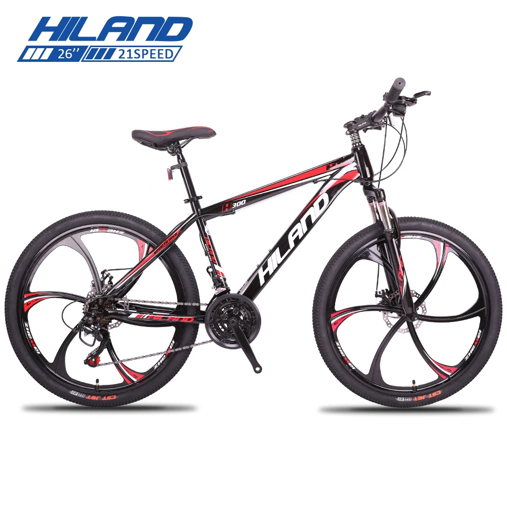 HILAND 26'' Mountain Bike 21/27 Speed Steel Bicycle Bike Double Disc Brake MTB Suspension Fork Bicycle with Shimano TZ50