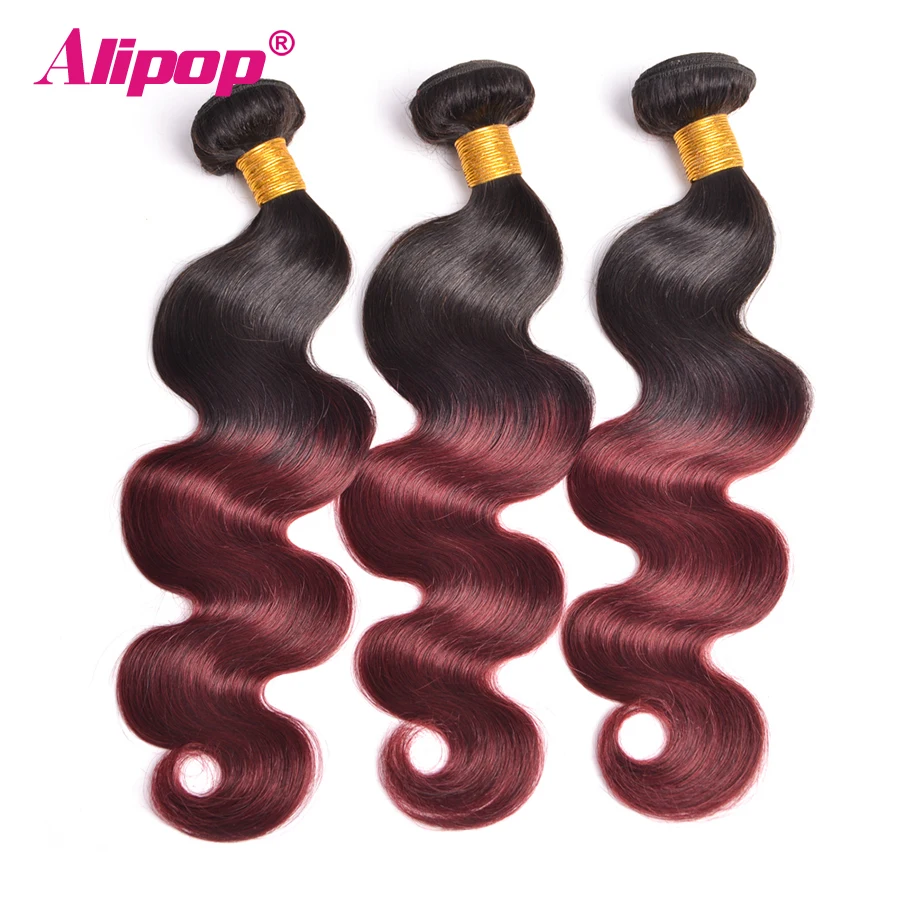 Пучки волос "омбре" бразильские волнистые волосы 1B/99J бордовый два тона человеческих волос пучки 1/3/4 шт. не Волосы remy расширения ALIPOP
