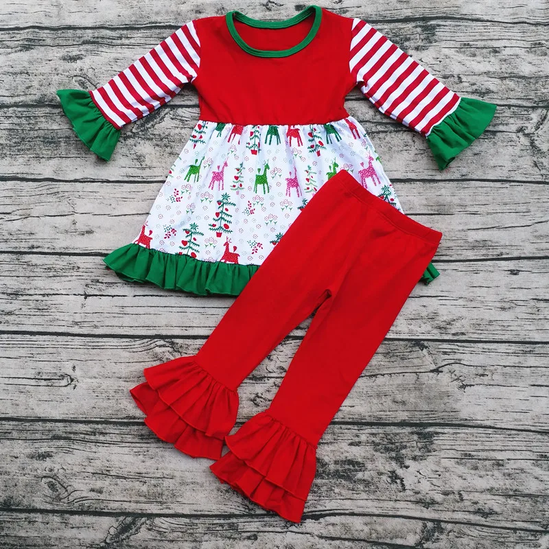 Рождественская мода года, одежда с длинными рукавами и штаны для малышей эксклюзивная Одежда для девочек