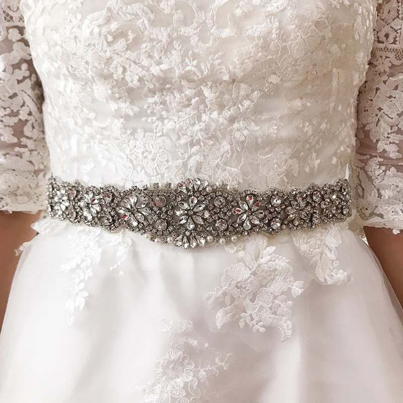 

Luxury Wedding Dress Belts Many Colors Crystal Bridal Belt Rhinestones Flower Bridal Sash For Wedding Decoration