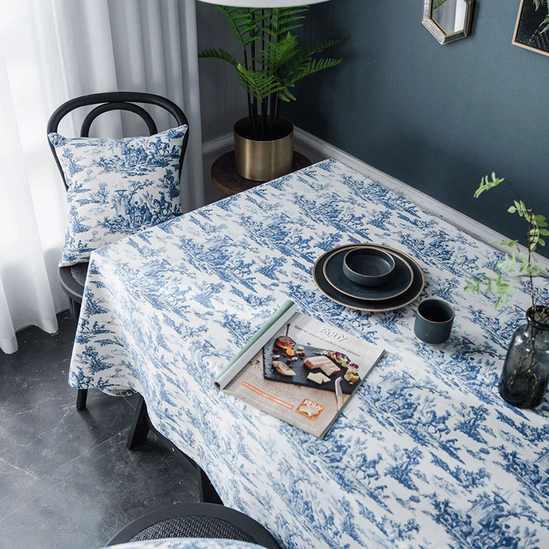 

Simanfei Table Cloth Vintage Blue Printing Ink Fashion Rectangular Pattern Rural Minimalist Living Room Fresh Fabric Table Cloth