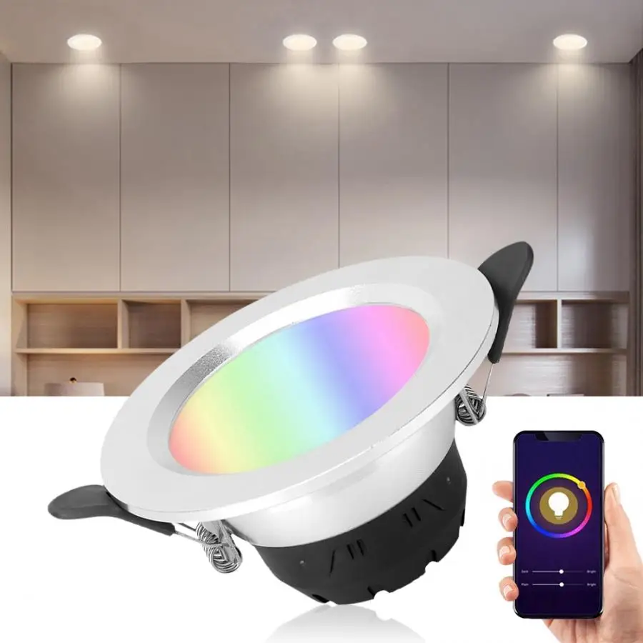 

Wifi Control RGB Downlight RGB&W 7W LED Smart Multi-color Downlight Lighting AC 85-265V Silver