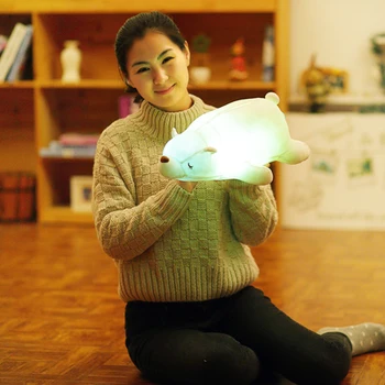 

1pc 45cm Glowing polar bear plush toy stuffed soft kawaii lying Creative Light Up LED polar bear Christmas gift for children