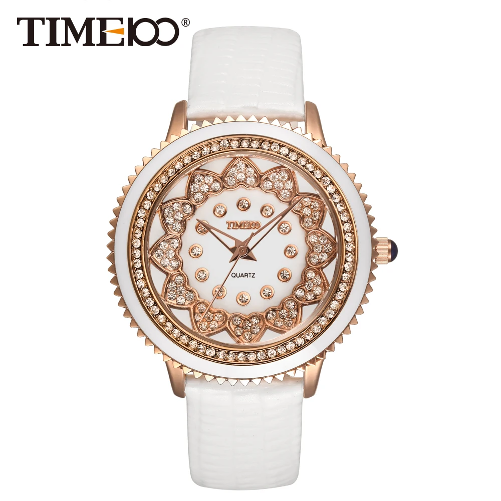 

TIME100 Ladies Watches White Leather Strap Gear Wheel Dial Quartz Watches Women Wrist Watch Clock relogio feminino W50278L.02A