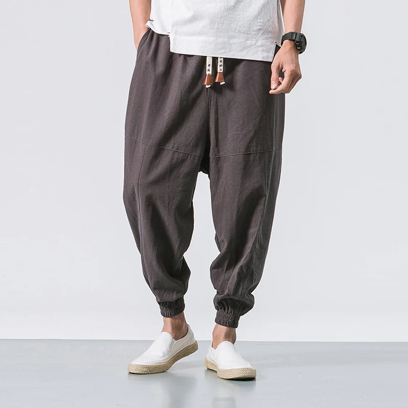 M~ 5XL! Новинка, китайские Асбестовые конопляные Мужские штаны, свободные и большие размеры, Гарлем, штаны-фонарики, льняные штаны, девять центов редиски