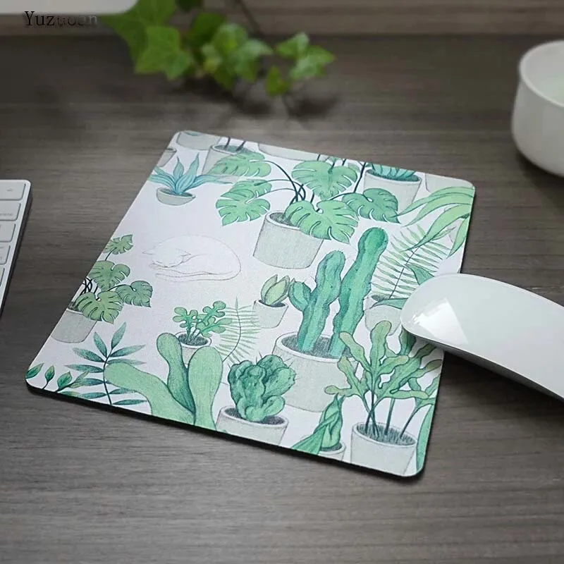 Yuzuoan Green Cactus Plant модный нескользящий коврик для Мыши Компьютерный ноутбук мыши