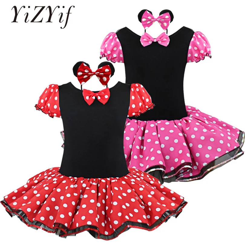 

YiZYiF Kids Girls Cosplay Costume Tutu Dress Halloween Mini Mouse Party Dress Girls polka dots Ballet dress For Girls Clothing