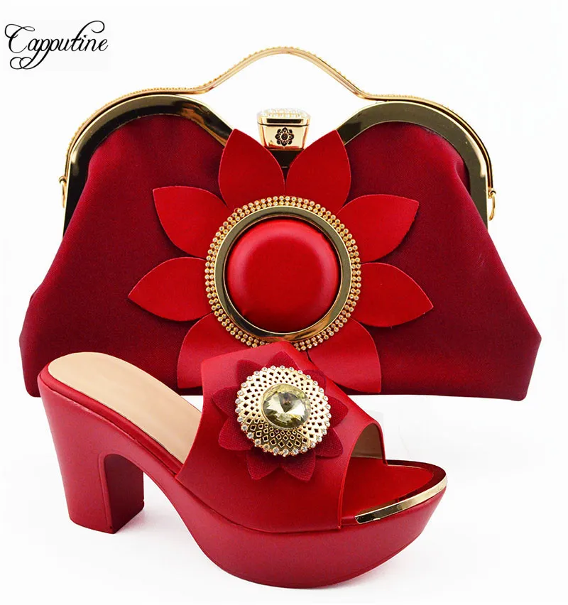 

Latest wedding/party set African slipper shoes and evening bag sets for lady QSL003A, heel height 10cm