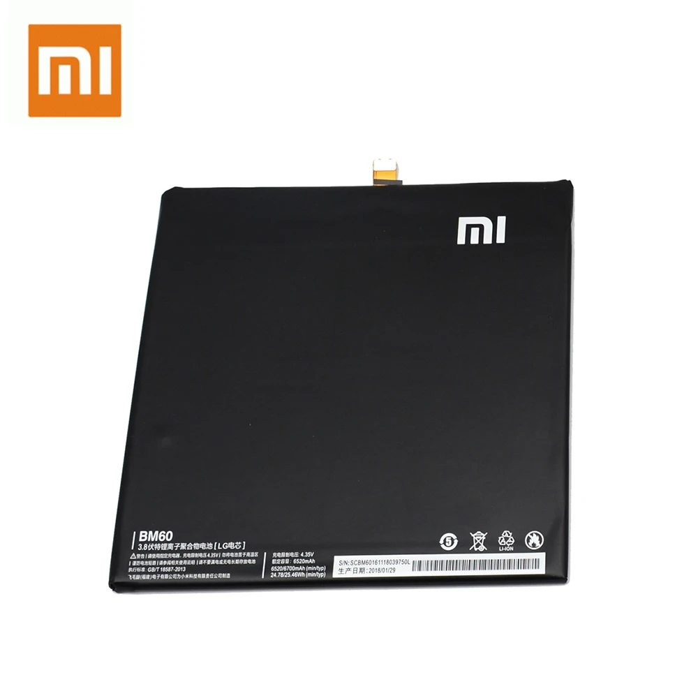 Pаспродажа Оригинальный аккумулятор для планшета Xiao mi BM60 для Xiaomi mi Pad 1 mi pad 1 A0101, аккумулятор емкостью 6520 мАч