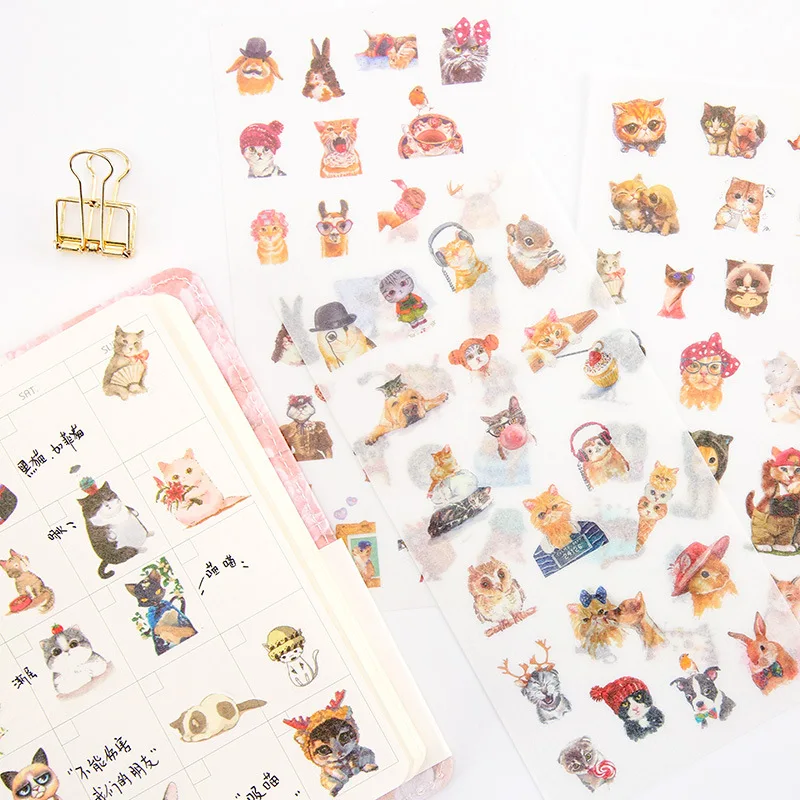 

6Sheets/Pack Kawaii Adorable Cat Pet Hand account Stickers Transparent PVC Stationery Diary Stickers
